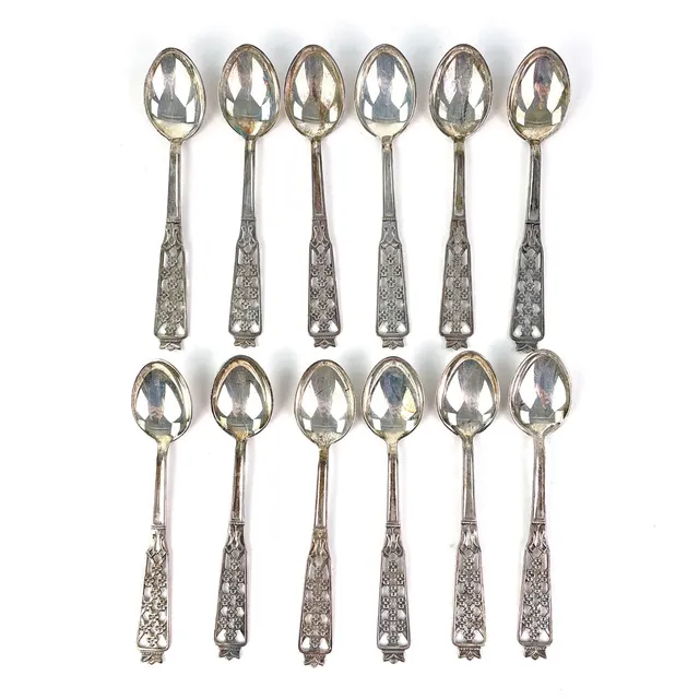 KAFFESKEDAR, 12 st, silver, Ceson, Göteborg, 1960-70-tal. Vikt ca 110 gram.