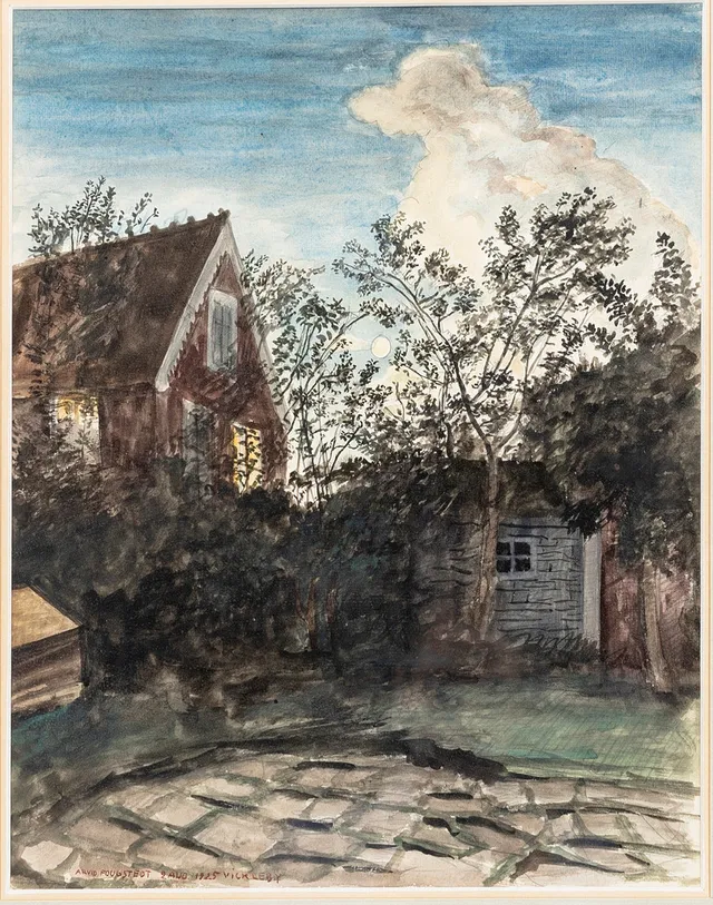 ARVID FOUGSTEDT. Hus i skymning, akvarell, signerad och daterad 2 aug Vickleby, 1925.