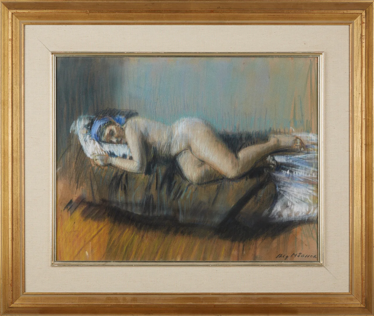 STIG MÅNSSON (1912-1962). Liggande modell, pastell, signerad. — Drawings — Stockholms Auktionsverk Magasin 5