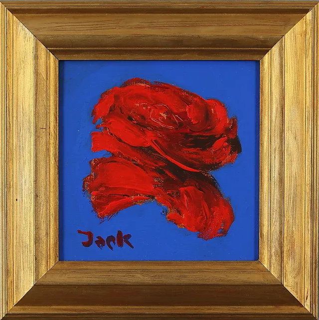 JACK SANGWILL. Röd ros, akryl på duk, signerad.