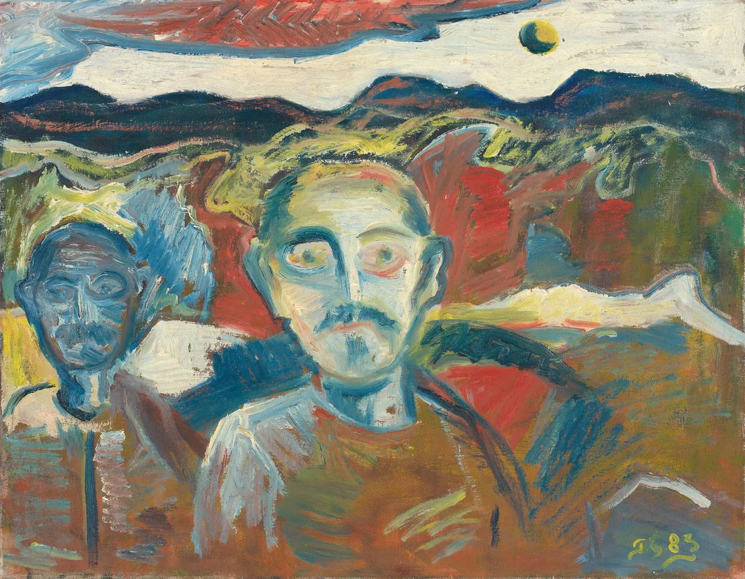 Grøstad, Terje — "En hilsen til Edvard Munch (Gjengangere)" 1983 — Kunst/Maleri — Blomqvist