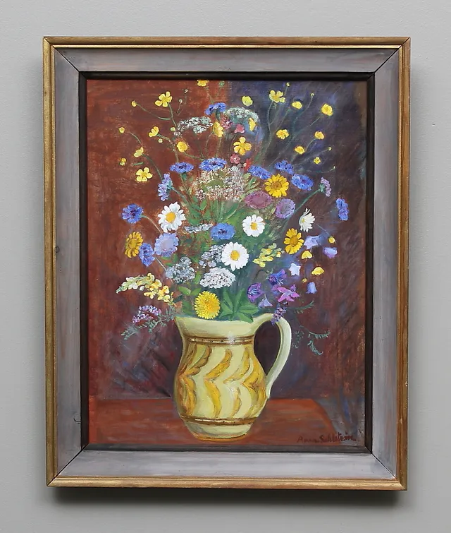 ANNA SAHLSTRÖM. Stilleben med sommarblommor. Olja på duk. Signerad.