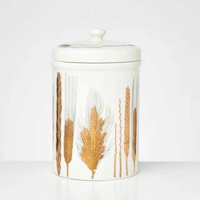 PIERO FORNASETTI. Burk med lock, Fornasetti, Italien, dekor av ax, märkt.