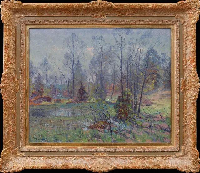 WILHELM BEHM. Hus i ålandskap. Olja på duk, signerad.