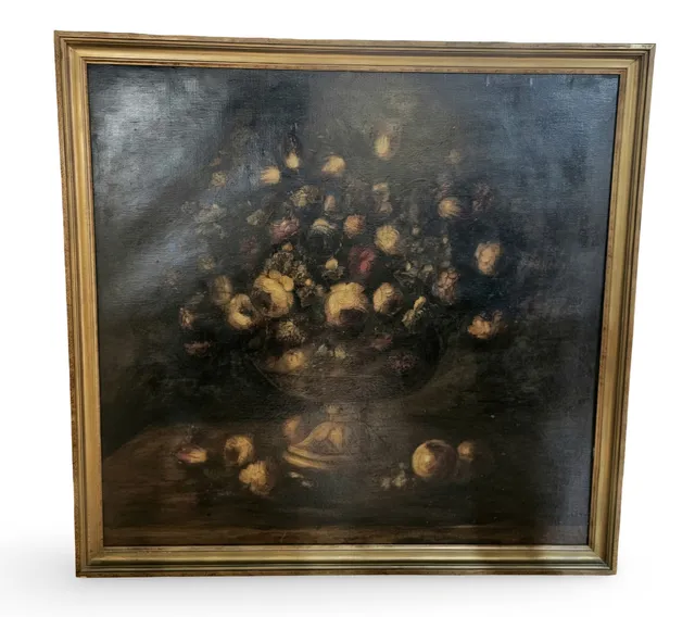 ESCUELA ESPAÑOLA. SIGLO XX. Bodegón de flores. Óleo sobre lienzo.