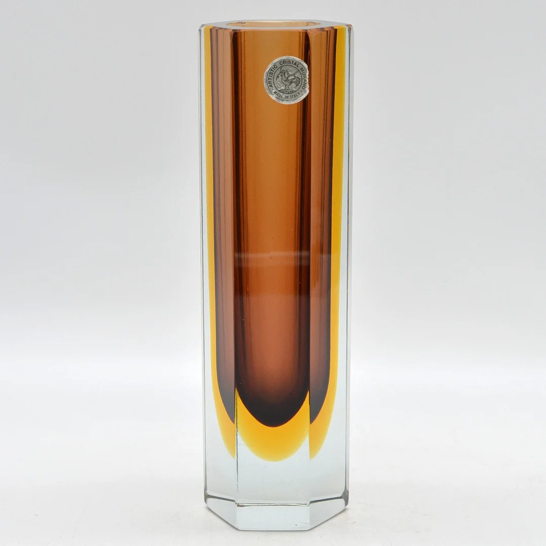 MURANO DESIGNERVASE, BUCELLA CRISTALLI, STUDIOGLAS, SOMMERSO, ECHTECKIG, ITALIEN, UM 1960. — Art glass — Kunst- und Auktionshaus Kleinhenz