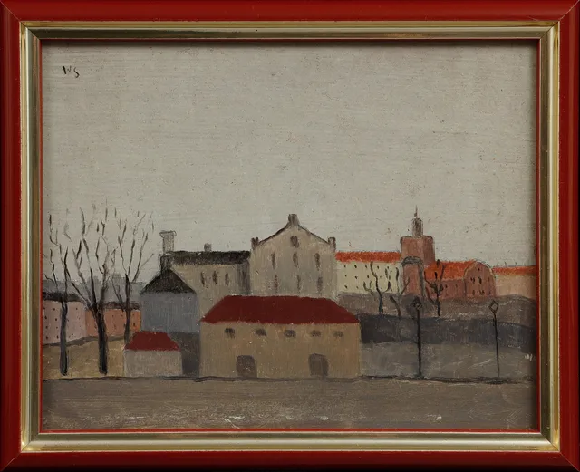 WILGOT SVENSSON. "Stadsbild", olja på pannå, monogramsignerad och daterad 1956 a tergo.