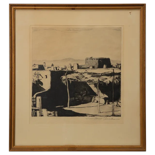 CARL OSCAR BORG. Hopi house, Arizona, etsning, signerad.