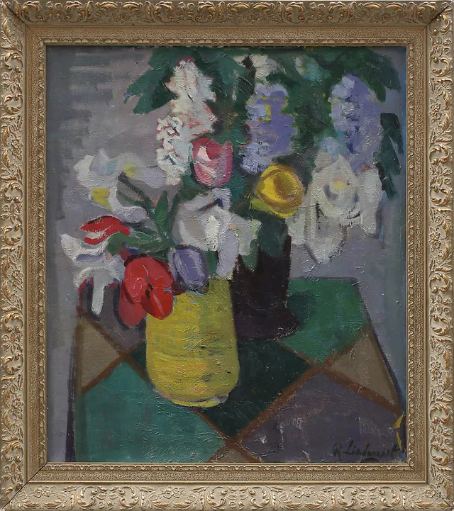 RAGNAR LINDQUIST. "Försommarblomster", olja på duk, signerad R Lindquist.
