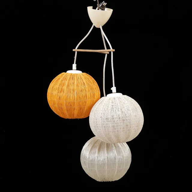 TAKLAMPA, 3-delad, trä/tyg/plast, 1960-tal.