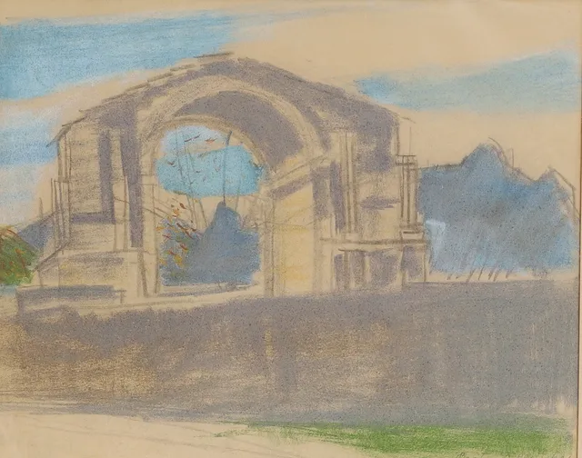 BRITA AF KLERCKER. Pastell, "Romersk triumfbåge, Provence".