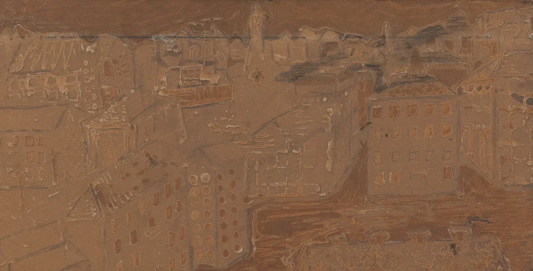 ULLA VIOTTI (1933-2025). Staden, blandteknik, signerad. — Paintings — Garpenhus Auktioner
