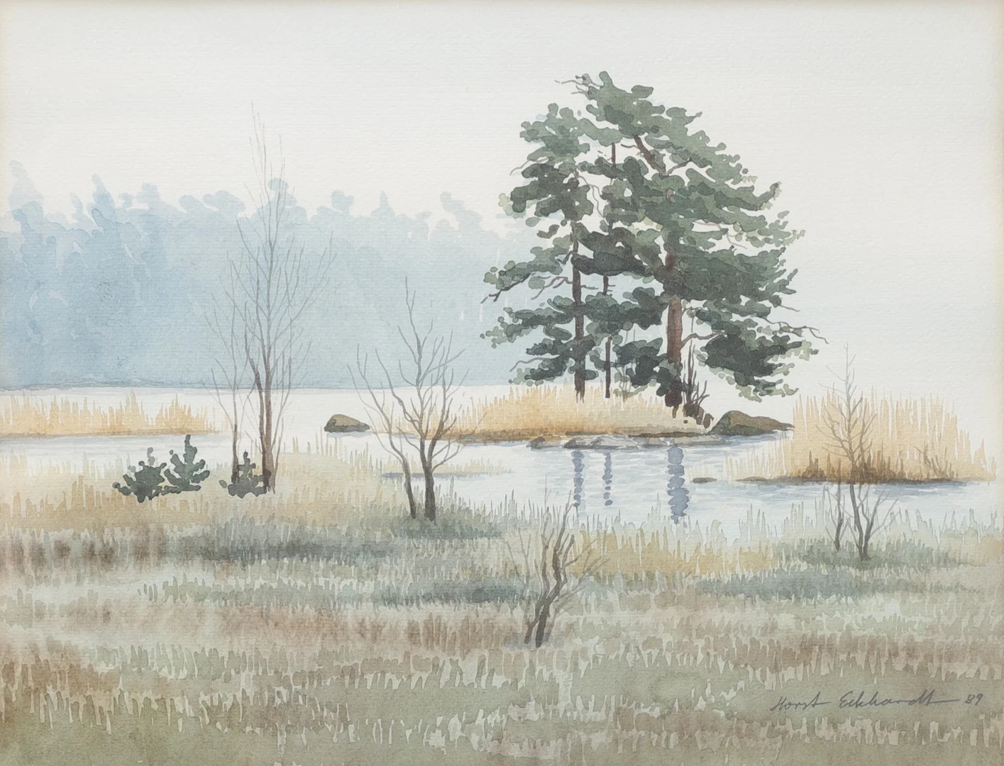 HORST ECKHARDT. "Helgasjön", akvarell, signerad och daterad -89. — Paintings — Växjö Auktionskammare