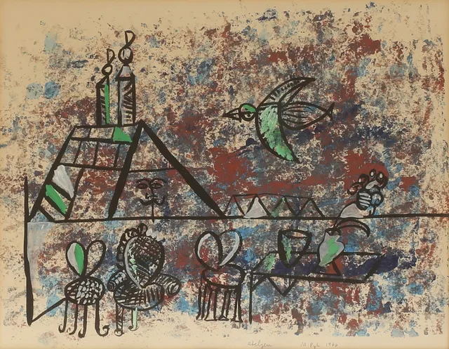 MADELEINE PYK. Blandteknik, "Ateljén", signerad 1966.