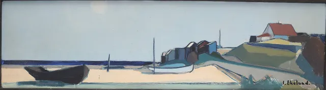 IVAR EKELUND. "Tobiviks strand", olja på pannå, signerad.