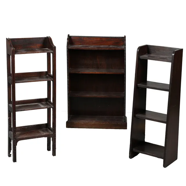 THREE 20TH CENTURY OAK OPEN BOOKCASES (3).