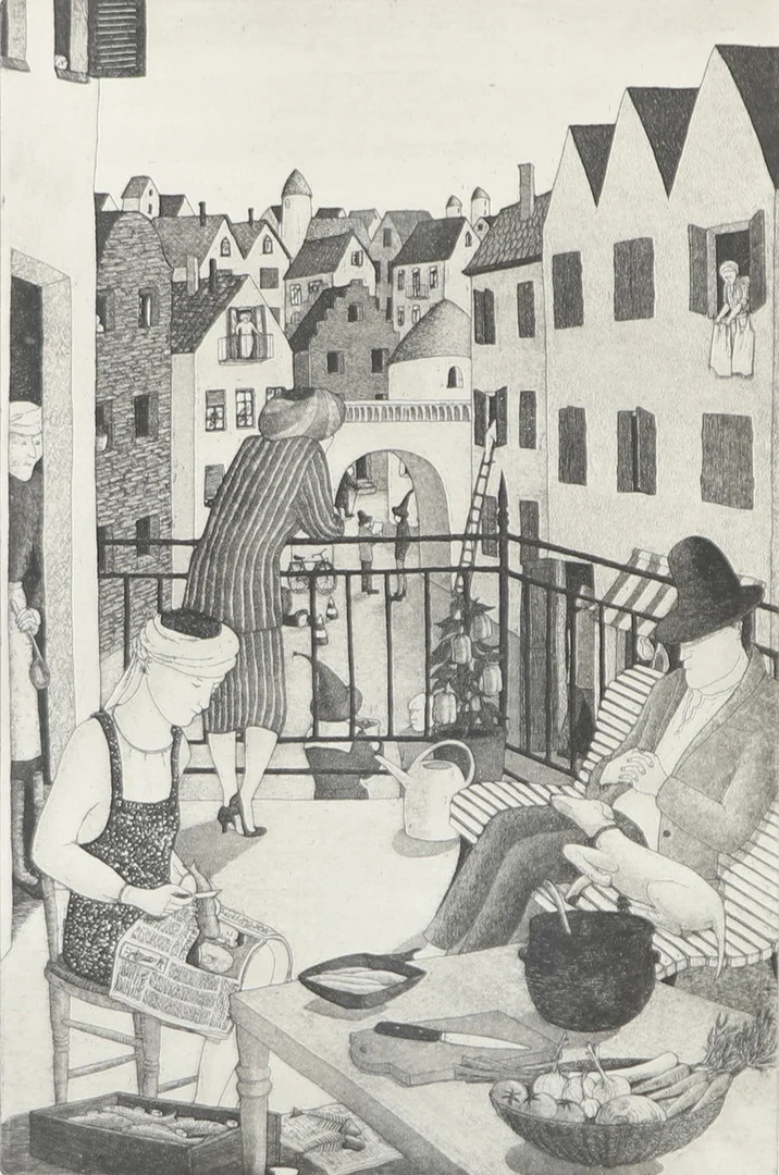 EVA REX. "Ballkongen", etsning, signerad. — Engravings & Prints — Helsingborgs Auktionskammare
