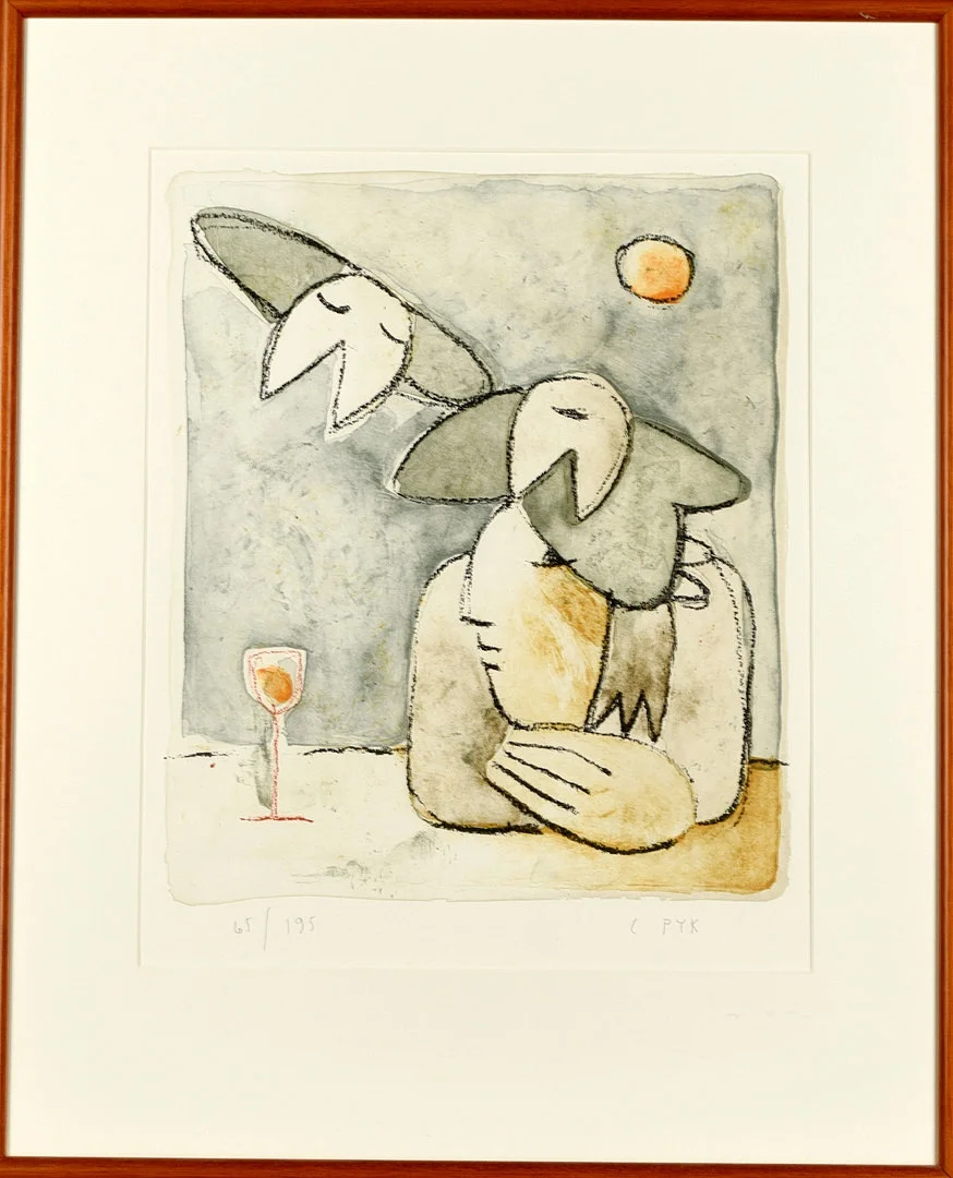 CAMILLA PYK. figurkomposition, färglitografi, signerad och numrerad C Pyk 65/195. — Engravings & Prints — Norrlands Auktionsverk