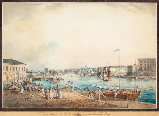 Johan Fredrik Martin, "Utsigt af Stockholm tagen ifrån ingången till Blasiiholmen", ur: "Svenska vuer".