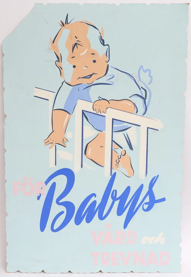 REKLAMSKYLT, "För babys vård och trevnad" papp.