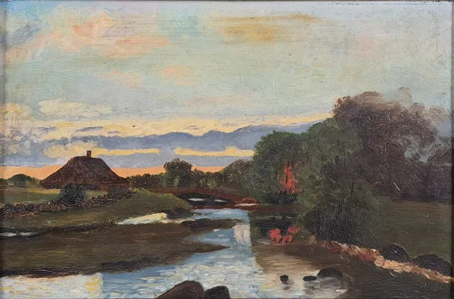OKÄND KONSTNÄR (1800-tal). Landskapsvy, olja på pannå.