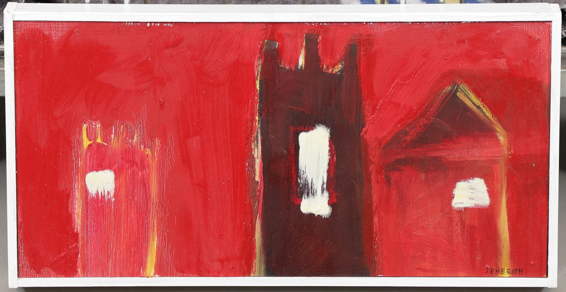JENNY ENEROTH. Tornbyggnader, olja på pannå, signerad. — Paintings — Växjö Auktionskammare