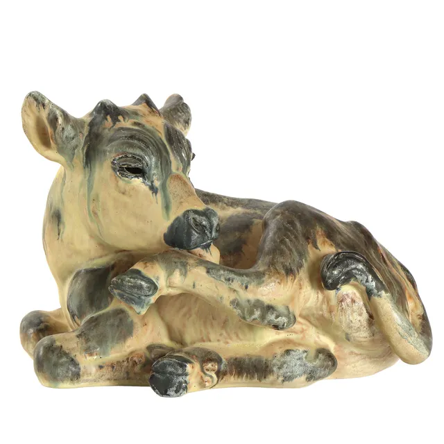 Arne Ingdam. Reclining calf, figurine, glazed stoneware.