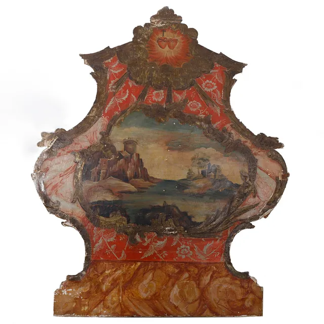 Charles III polychrome and gilt wood headboard from Olot, 18th Century.
