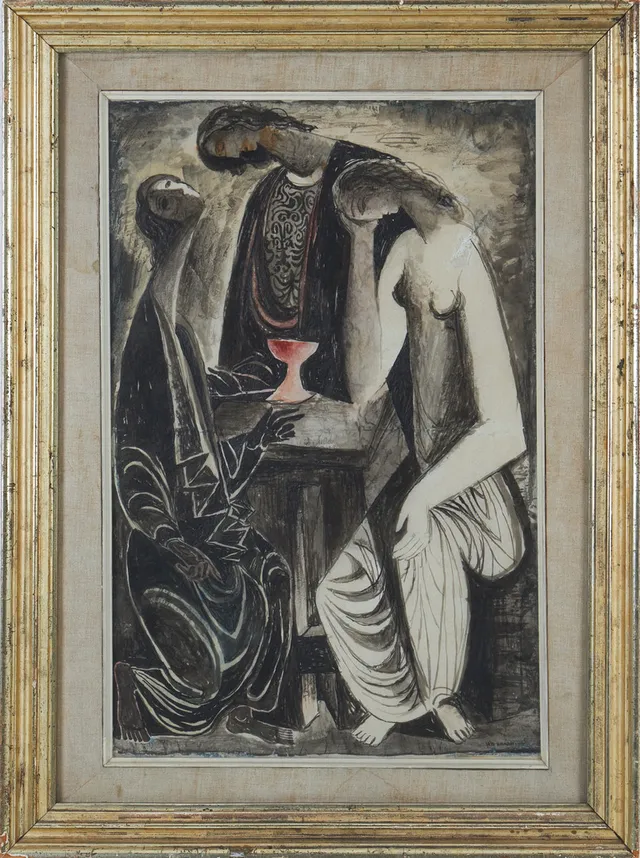 JAN BRAZDA (1917-2011). Kvinnor vid graal, gouache, signerad och otydligt daterad -46.