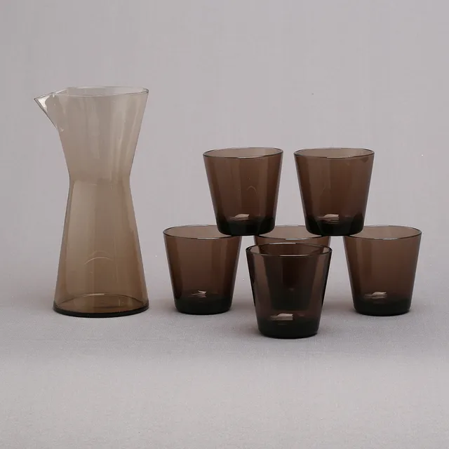 KAJ FRANCK. GLAS, 6 st och KARAFF, "Kartio", Iittala.
