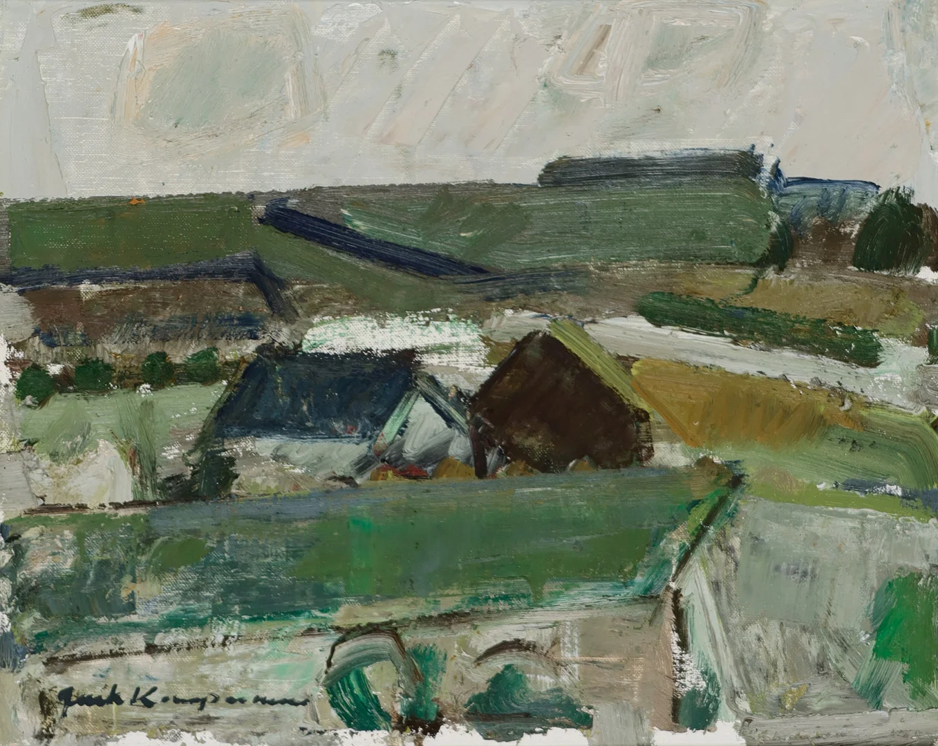 JACK KAMPMANN (1914-1989). Landsbymotiv antagelig fra Færøerne, olie på lærred, signeret. — Paintings — Palsgaard Kunstauktioner
