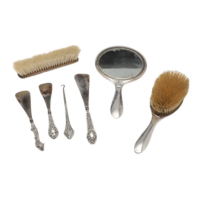 SILVER MOUNTED DRESSING TABLE & SEWING ITEMS.
