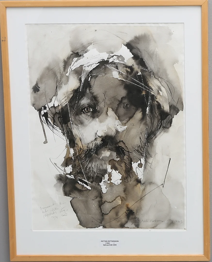 PETTER PETTERSSON. "DOKUMENT FRÅN DET STILLA FÖRFALLETS VÄG"/SJÄLVPORTRÄTT. — Paintings — Crafoord Auktioner Lund