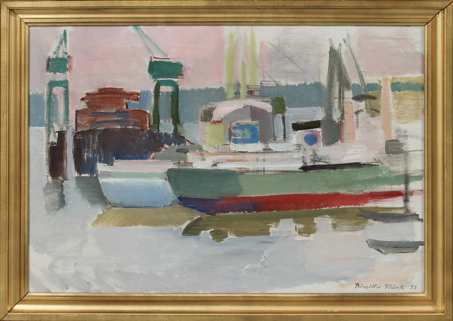 BIRGITTA FLINK. Göteborgs hamn, olja på duk, signerad och daterad 55. — Paintings — Göteborgs Auktionsverk