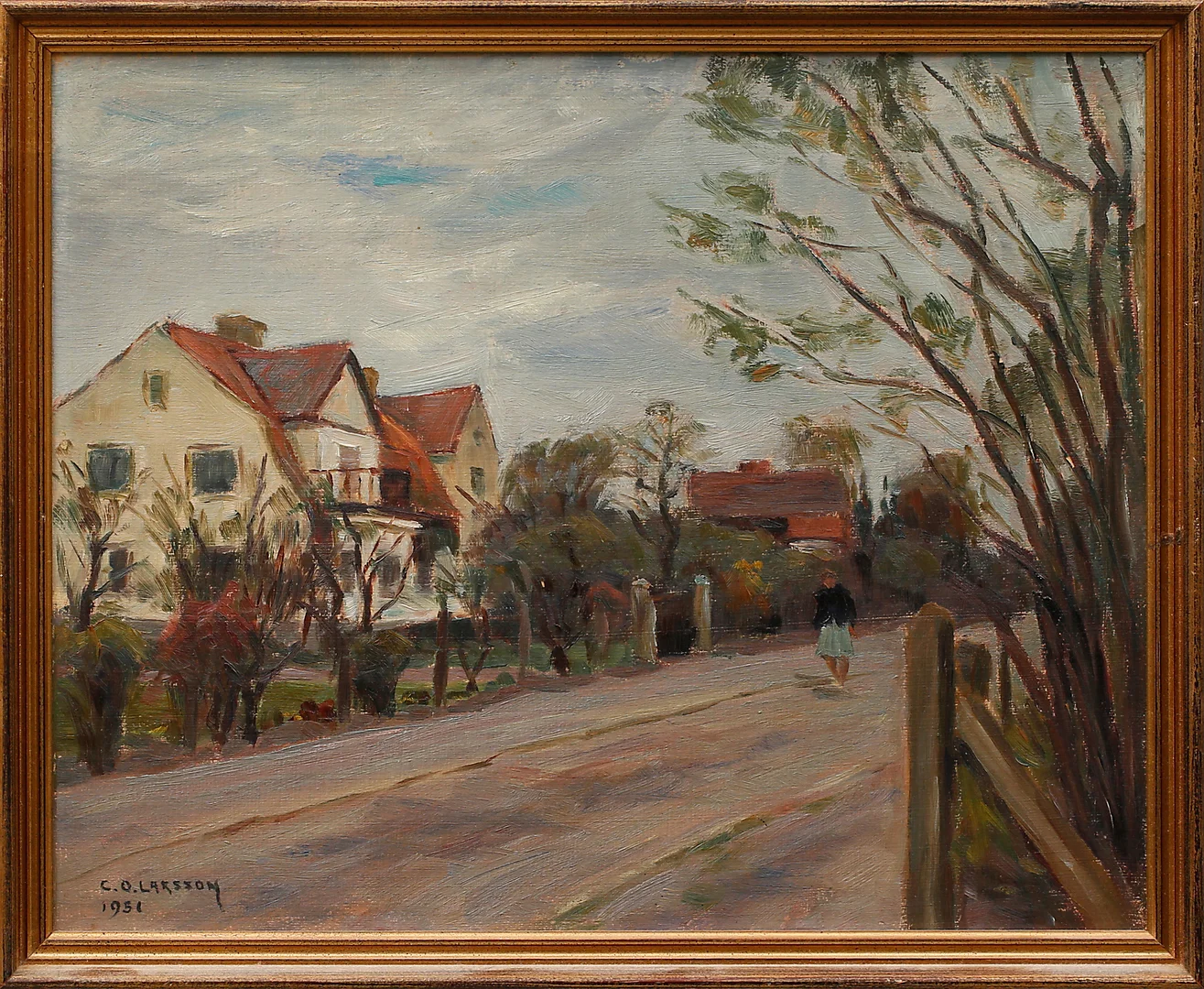 CARL OSCAR LARSSON. Snogeholmsvägen, olja på pannå, signerad. — Paintings — Garpenhus Auktioner