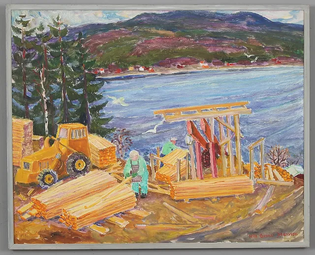 NILS GUNNAR JOHANSSON. Bygget vid stranden, olja på duk, signerad.