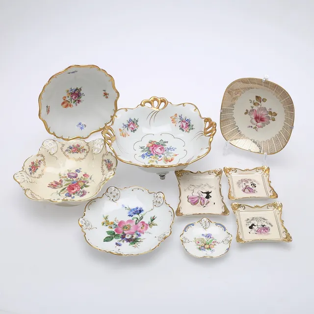 SKÅLAR/FAT, porslin, 9 st, bl.a Rosenthal, Ilmenau, m.m.