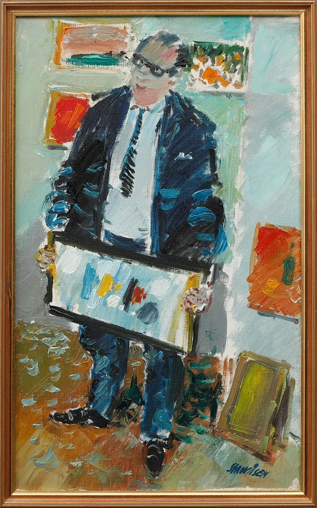 GÖSTA STAWÅSEN. "Konsthandlarn", olja på duk, signerad.