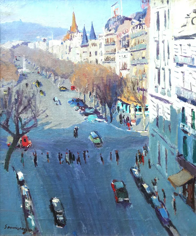 RAMON SANVISENS. View of Paseo de Gracia, Barcelona.