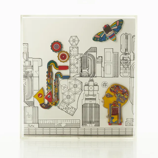 EDUARDO PAOLOZZI. "Tottenham court road", blandteknik, signerad och daterad 1985, numrerad 99/500, årskeramik för Rosenthal.