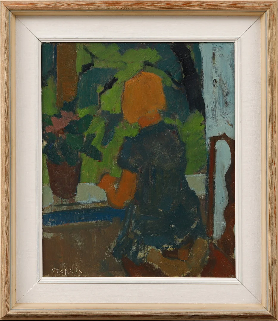 SVÄN GRANDIN. Flicka vid fönster, olja på pannå, signerad. — Paintings — Göteborgs Auktionsverk