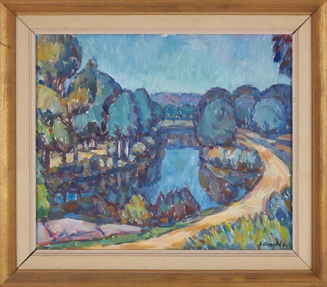 GUSTAF ARNOLDS. Ronnebyån, olja på duk, signerad.