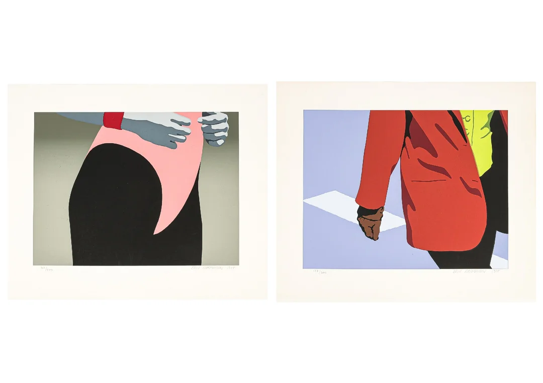 Erik Rasmussen: (1944-2021): 'Aerobics', & 'Pedestrian' Two pop-art compositions, 1988. Lithographs in colors. (2) — Paintings and sculptures/Prints and photography — Lauritz