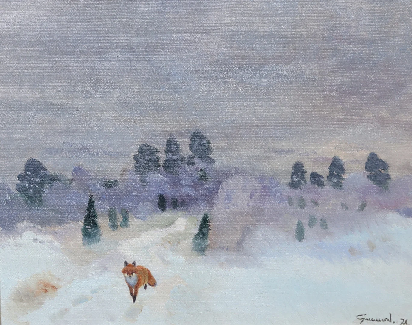 HARALD GRENNARD. Olja på duk, räv i vinterlandskap, signerad. — Paintings — Gomér & Andersson Linköping
