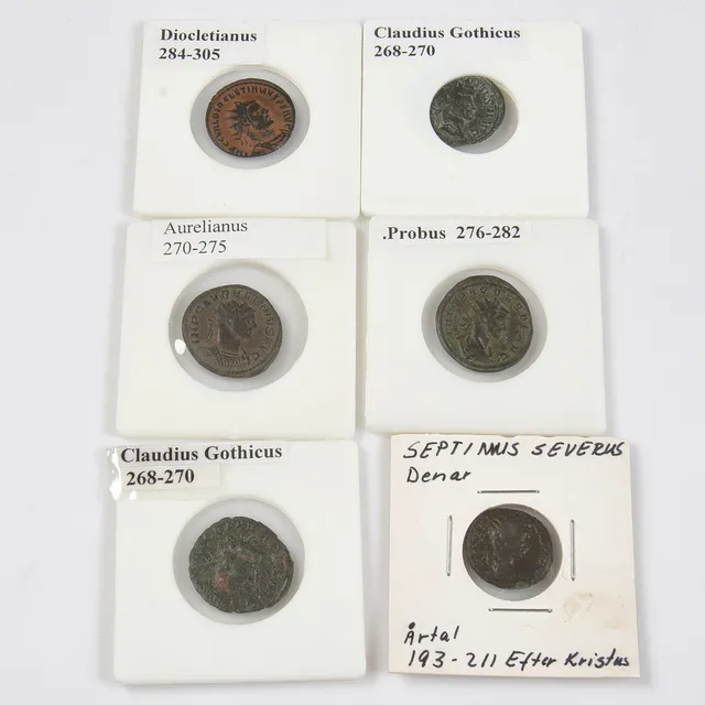 MYNT, 6 st, brons, romerska, bl.a. Claudius Gothicus, 268-270 e.Kr.