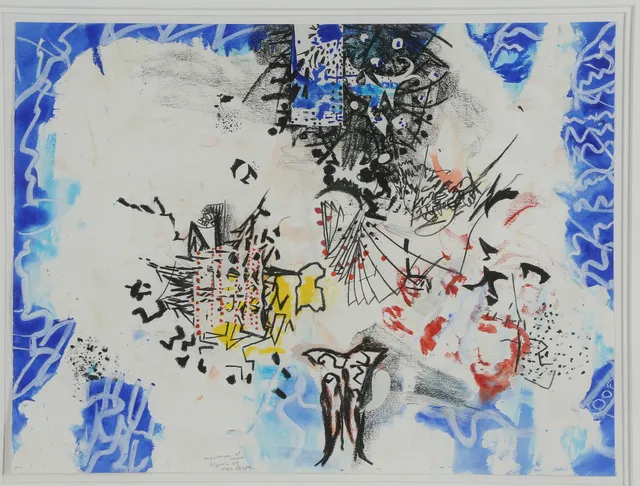 NES LERPA (F. 1942). Mixed media, akvarel, oliekridt og collage på papir.