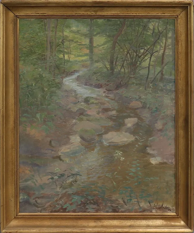 GEORG LAGERSTEDT. Lövskog med rinnande bäck, olja på duk.