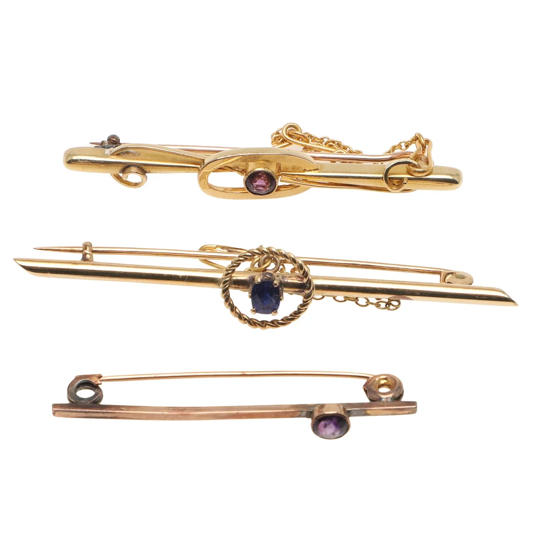 THREE GOLD BAR BROOCHES. — Brooches & Pendants — Lawrences Auctioneers