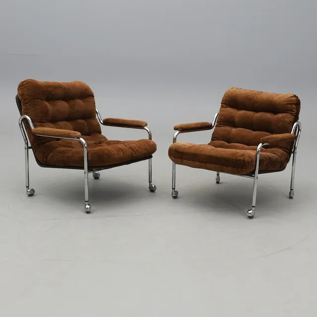BO EIGERT. FÅTÖLJER, ett par, "Stålbo", Firma B Eigert AB, Hova, 1960/70-tal.
