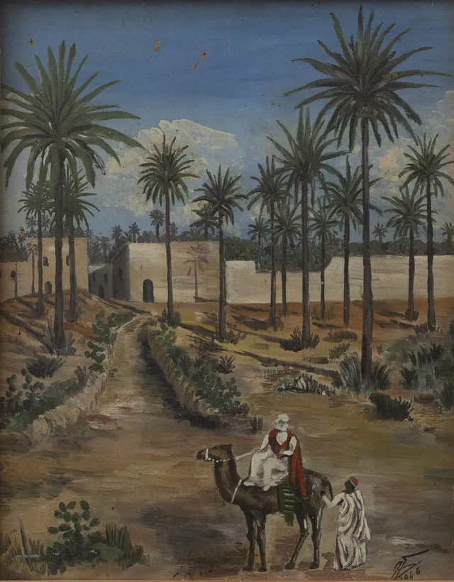 OIDENTIFIERAD KONSTNÄR. Orientaliskt motiv, olja på pannå, otydligt signerad och daterad 1946.